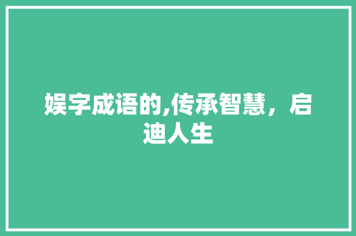 娱字成语的,传承智慧，启迪人生