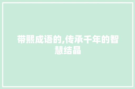 带熙成语的,传承千年的智慧结晶