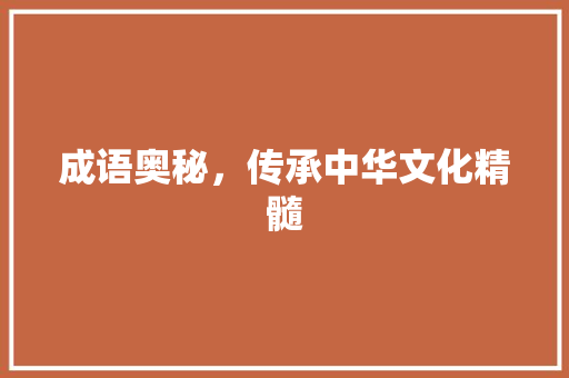 成语奥秘，传承中华文化精髓