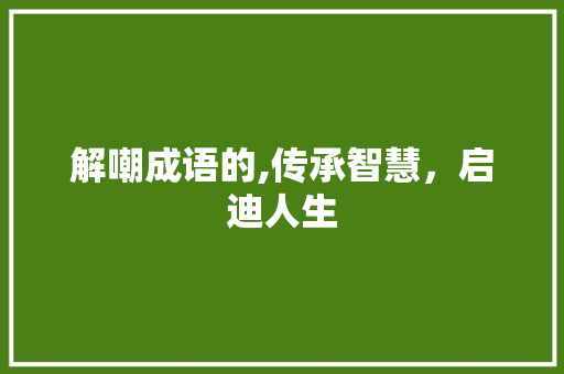 解嘲成语的,传承智慧，启迪人生 职场写作