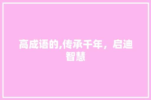 高成语的,传承千年，启迪智慧 诗词体裁