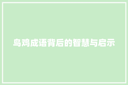 鸟鸡成语背后的智慧与启示 应用文