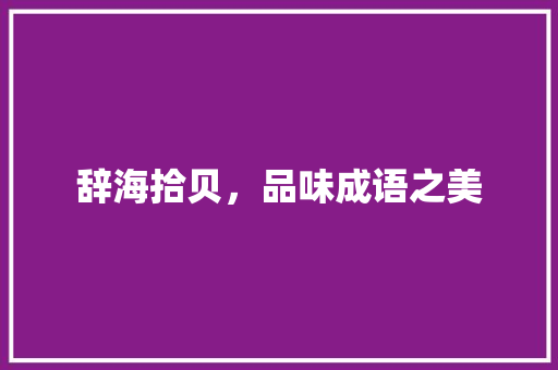 辞海拾贝，品味成语之美