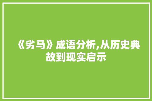 《劣马》成语分析,从历史典故到现实启示 社交媒体