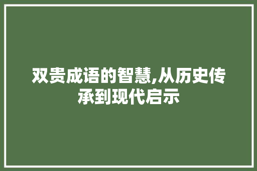 双贵成语的智慧,从历史传承到现代启示