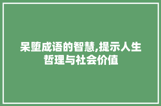 呆堕成语的智慧,提示人生哲理与社会价值 社交媒体