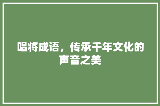 唱将成语，传承千年文化的声音之美
