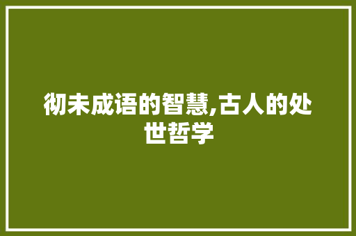 彻未成语的智慧,古人的处世哲学