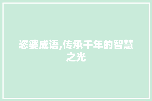 恣婆成语,传承千年的智慧之光