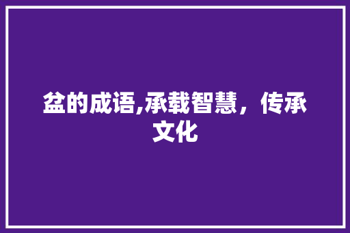 盆的成语,承载智慧，传承文化