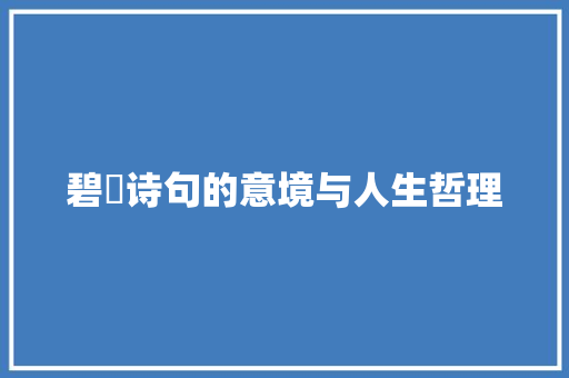 碧峣诗句的意境与人生哲理 工作总结