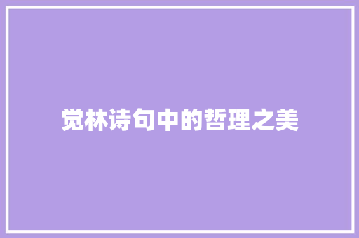 觉林诗句中的哲理之美 诗词体裁