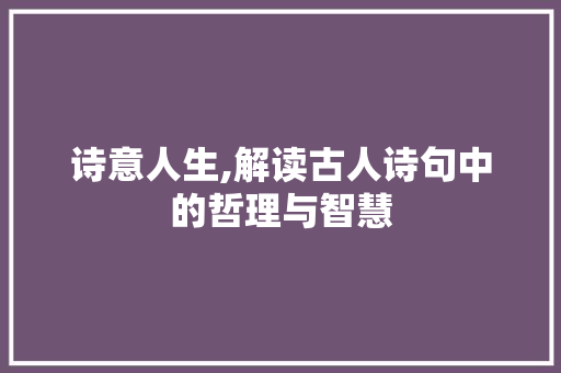 诗意人生,解读古人诗句中的哲理与智慧
