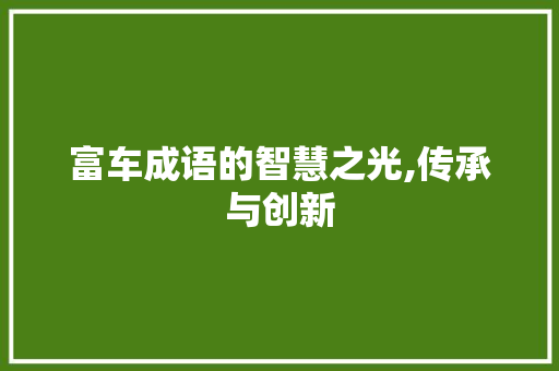 富车成语的智慧之光,传承与创新