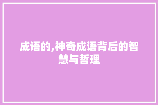 成语的,神奇成语背后的智慧与哲理