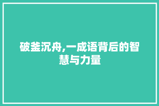 破釜沉舟,一成语背后的智慧与力量