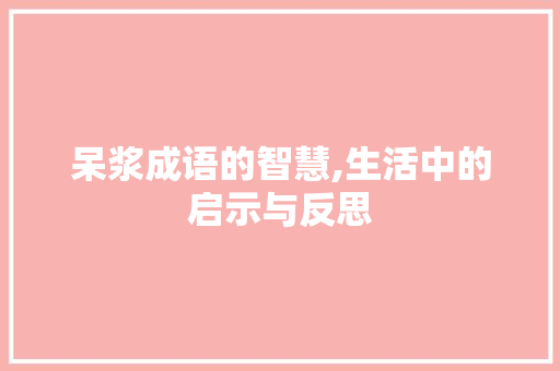 呆浆成语的智慧,生活中的启示与反思 职场写作
