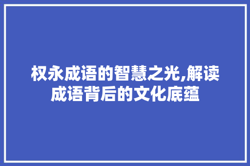 权永成语的智慧之光,解读成语背后的文化底蕴