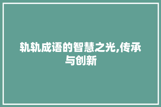 轨轨成语的智慧之光,传承与创新