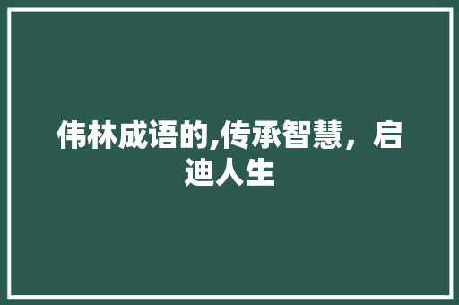 伟林成语的,传承智慧，启迪人生