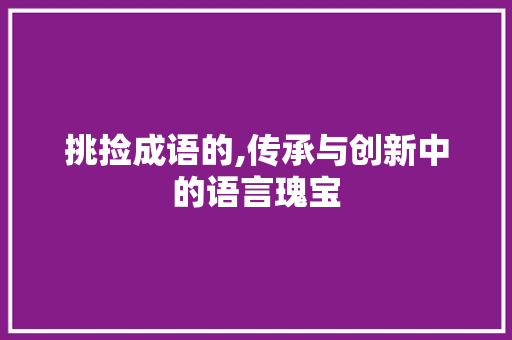 挑捡成语的,传承与创新中的语言瑰宝 诗词鉴赏