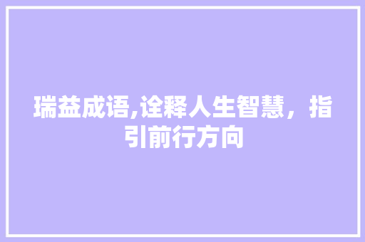 瑞益成语,诠释人生智慧，指引前行方向