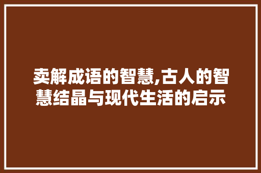卖解成语的智慧,古人的智慧结晶与现代生活的启示