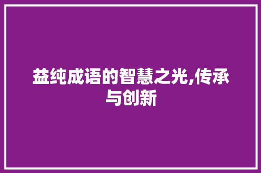 益纯成语的智慧之光,传承与创新