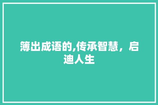 簿出成语的,传承智慧，启迪人生 会议纪要