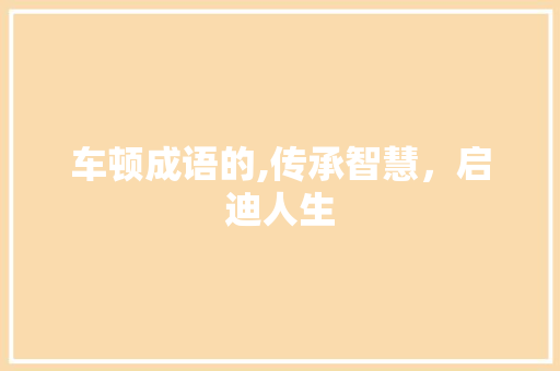 车顿成语的,传承智慧，启迪人生