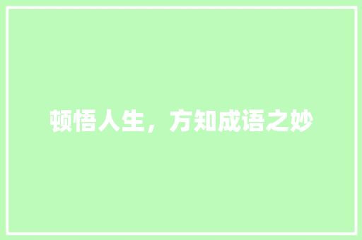 顿悟人生，方知成语之妙
