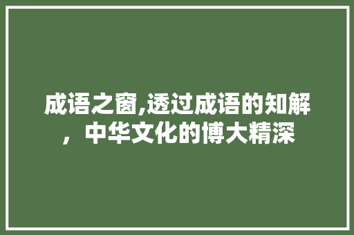 成语之窗,透过成语的知解，中华文化的博大精深