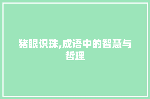 猪眼识珠,成语中的智慧与哲理