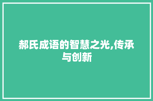 郝氏成语的智慧之光,传承与创新