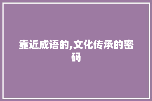 靠近成语的,文化传承的密码