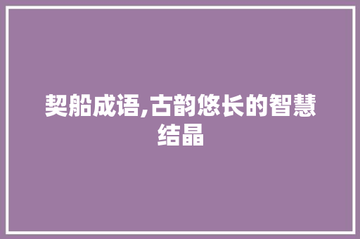 契船成语,古韵悠长的智慧结晶 诗词鉴赏