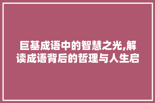 巨基成语中的智慧之光,解读成语背后的哲理与人生启示