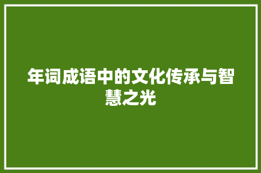 年词成语中的文化传承与智慧之光 应用文