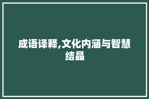 成语译释,文化内涵与智慧结晶 诗词鉴赏
