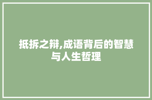 抵拆之辩,成语背后的智慧与人生哲理