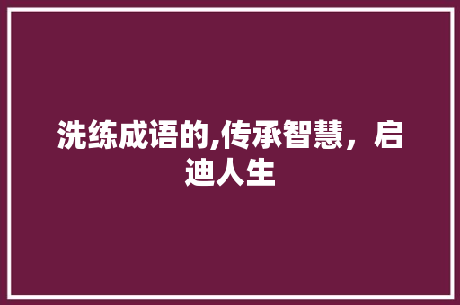 洗练成语的,传承智慧，启迪人生