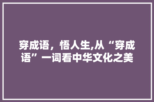 穿成语，悟人生,从“穿成语”一词看中华文化之美 诗词体裁