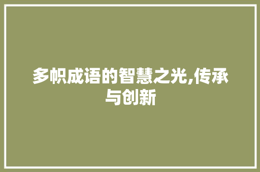 多帜成语的智慧之光,传承与创新