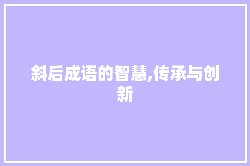 斜后成语的智慧,传承与创新