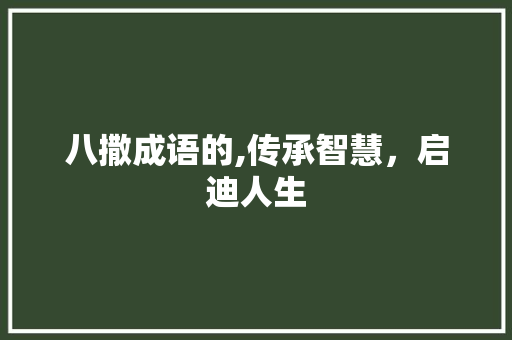 八撒成语的,传承智慧，启迪人生