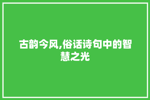 古韵今风,俗话诗句中的智慧之光