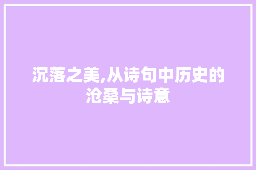 沉落之美,从诗句中历史的沧桑与诗意