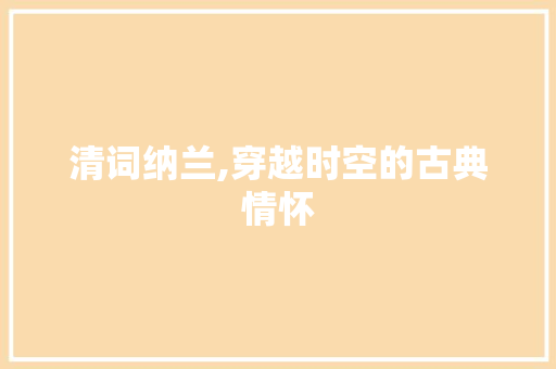 清词纳兰,穿越时空的古典情怀