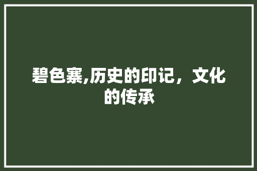 碧色寨,历史的印记，文化的传承