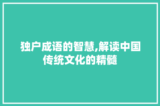 独户成语的智慧,解读中国传统文化的精髓 工作总结